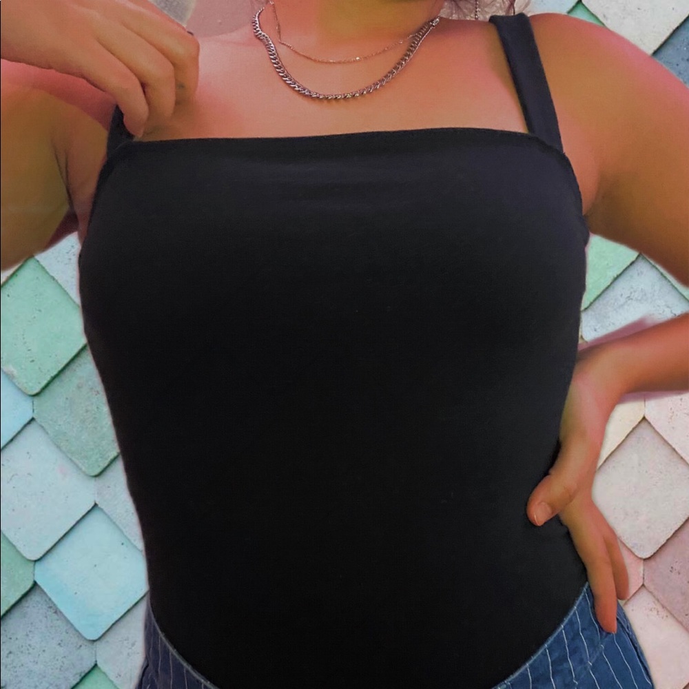 Black Square Neck Ribbed Bodysuit never worn